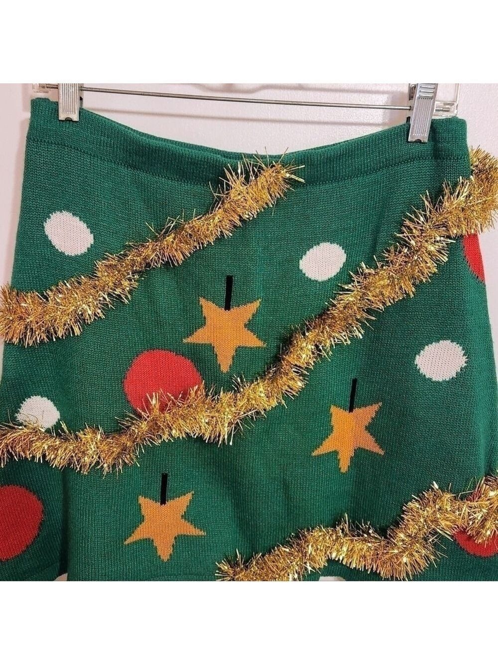 With Love Derek Green Gold Tinsel Knit Mini Skirt Large - Picture 3 of 9